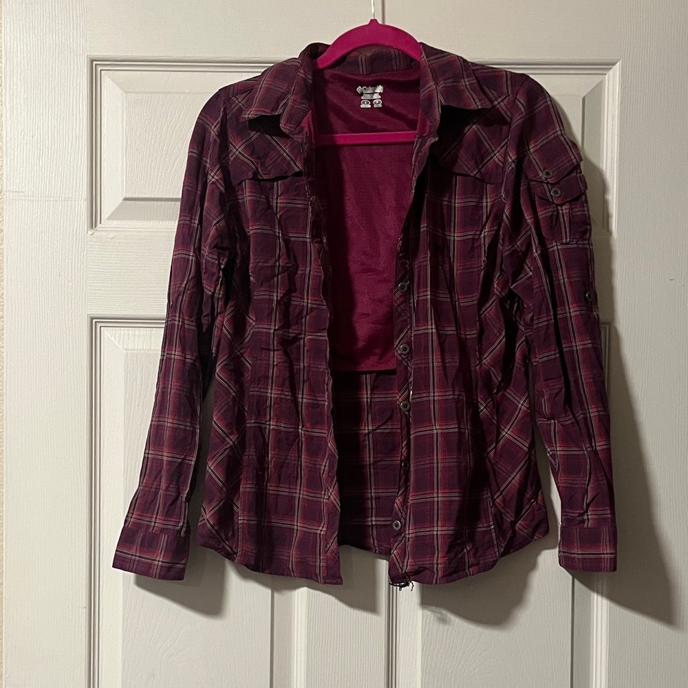 Columbia Women's Plaid Button Down Shirt - Burgundy and Pink